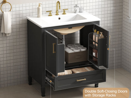Elegant Fluted Bathroom Vanity With Sink, Soft Close Doors & Drawer