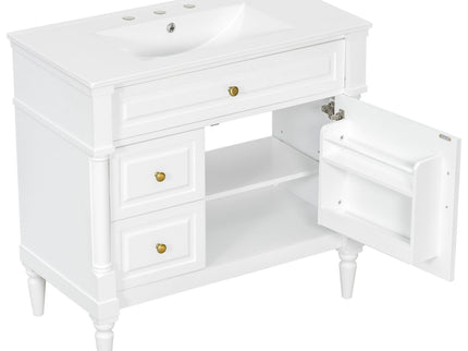 Freestanding Bathroom Vanity With Sink, Adjustable Shelf, Flip Drawer