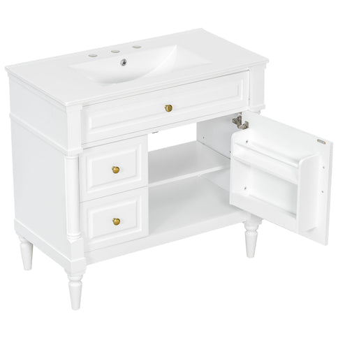 Freestanding Bathroom Vanity With Sink, Adjustable Shelf, Flip Drawer
