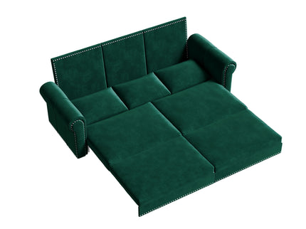 3 In 1 Convertible Sleeper Sofa With Nailhead Trim & Rolled Arm