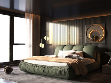 Luxury Upholstered Platform Bed With Oversized Padded Backrest And Solid Wood Frame