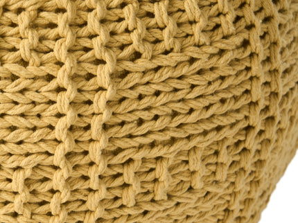 Yuny - Knitted Cotton Round Pouf With Modern Design - Yellow