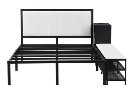 Platform Bed With 2 Tier Storage Shelves, Storage Cabinet