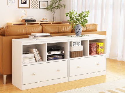 Toy Storage Organizer With Large Drawer And Low Bookshelf For Nursery & Playroom - White