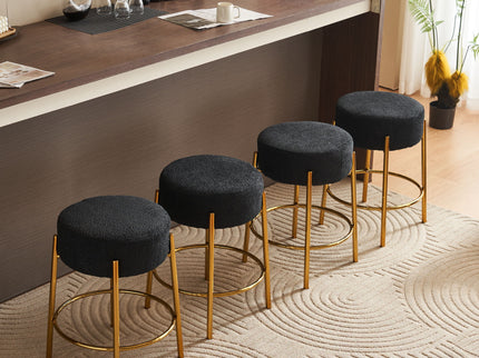 Round Bar Stools (Set of 2), Contemporary Upholstered Dining Stools For Kitchens, Coffee Shops And Bar Stores - Legs