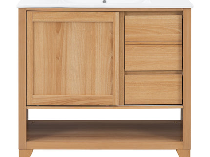 36" Bathroom Vanity With Sink, Soft Close Drawers - Natural