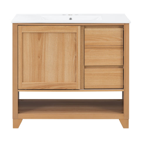 36" Bathroom Vanity With Sink, Soft Close Drawers - Natural