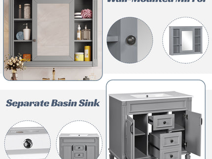 Bathroom Vanity With Top Sink, Mirror Cabinet, 2 Soft Closing Doors & 2 Drawers