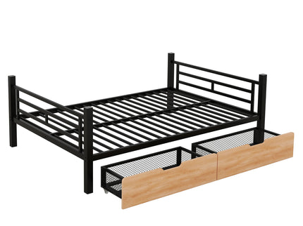 Full Size Convertible Bunk Bed With 2 Drawers Durable - Black