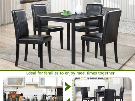 5 Pieces Wooden Dining Table Set, Square Table And 4 Upholstered Chairs