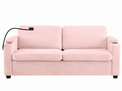 Sleeper Sofa Loveseat Sofa With Full Size Mattress, 2 USB Ports, 2 Cup Holders, 2 Side Pockets And Phone Holder