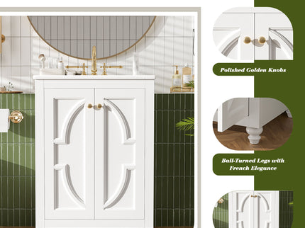 Bathroom Vanity With Ornate Elliptical Motif, Soft Close Hinges