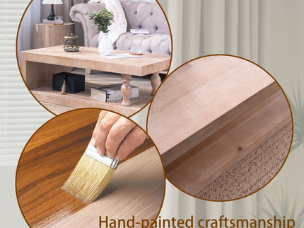 Rustic Solid Wood Coffee Table With Open Shelf, Modern Farmhouse Design - Light Natural / Natural