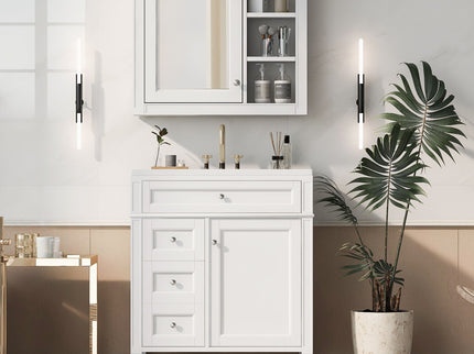 Bathroom Vanity With Medicine Cabinet, Royal Mirror Cabinet, Modern Bathroom Storage Cabinet With 2 Soft Closing Doors And 4 Drawers