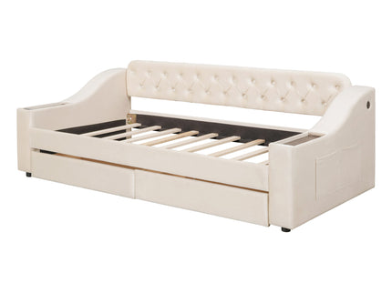 Upholstered Daybed With Storage Armrests And USB Port