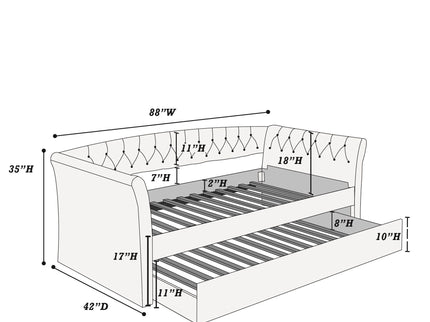 Daybed With Trundle Button Tufted Slat Included - Charcoal