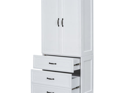 Tall Bathroom Storage Cabinet With 2 Doors And Drawers, Adjustable Shelf - White