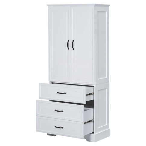 Tall Bathroom Storage Cabinet With 2 Doors And Drawers, Adjustable Shelf - White