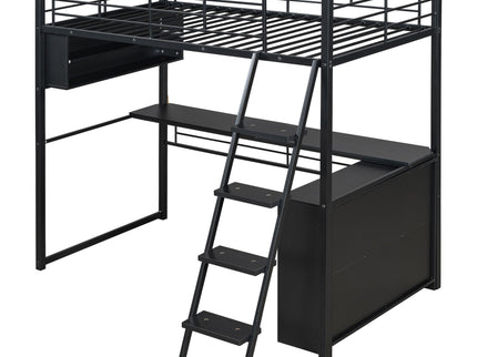 Loft Bed With LED Desk And 4 Storage Shelves