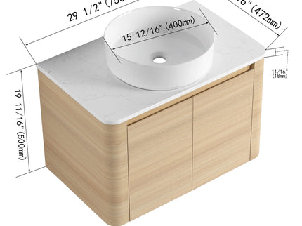 Mounted Bathroom Vanity With Art Sink & 2 Soft Close Doors