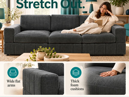 Oversized Modular Sectional Sofa 3 Piece Set For Living Room - Dark Gray