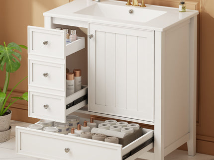 Modern Bathroom Vanity With Sink, 1 Cabinet & 3 Drawers