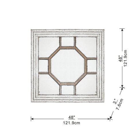 Antique Style Decorative Square Wall Mirror With Mirrored Frame, Wall Decor For Living Room Entryway, Console Lean Against Wall - Silver