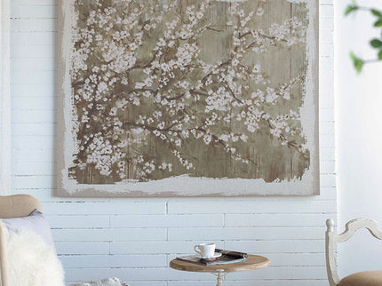 Large Cherry Blossom Canvas Art Print, Home Decor Accent Piece - Gray / White Matte
