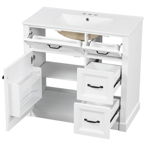 Modern Bathroom Vanity With Sink, 4 Drawers, Soft-Close Door, Adjustable Shelf
