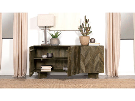 Roman - 3 Door Server With Chevron Design - Brown