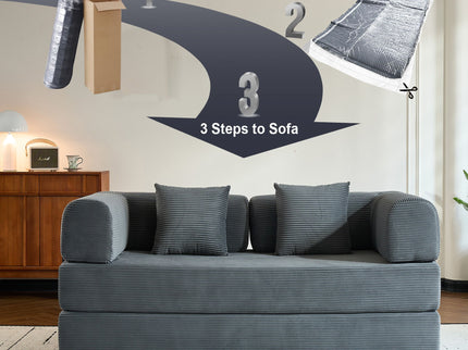 Convertible Sleeper Sofa Bed With Cylindrical Pillow, With Fixed Shape Frame