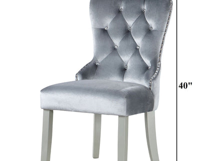 Upholstered Wingback Dining Chair (Set of 2) - Dark Gray / Silver