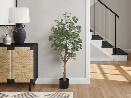 46" Tall, Artificial Plant, Eucalyptus Tree, Indoor, Faux, Fake, Floor, Greenery, Potted, Decorative - Green / Black