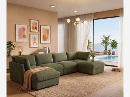 Reversible Modular Sectional With Custom Configuration And Premium Upholstery - Dark Green