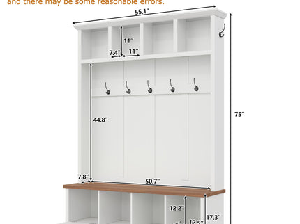 Hall Tree With Storage Bench Mudroom Coat Rack With 6 Hooks