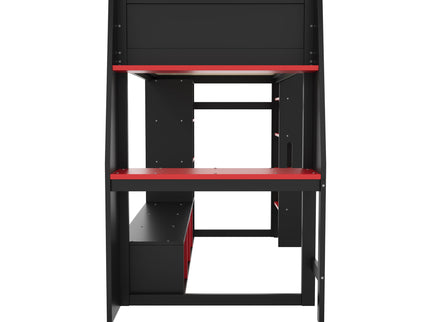 Gaming Loft Bed With Desk, Multi Storage Shelves, LED Lighting, And Hanging Clothes Rack