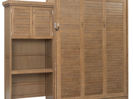 Queen Size Murphy Bed With Louvered Design And Multiple Storage Shelves - Wood