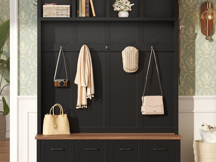Hall Tree With Storage Bench Mudroom Coat Rack With 6 Hooks