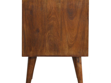 Cube Carved Bedside Table Nightstand - Chestnut