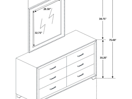 6 Drawer Upholstered Dresser With Mirror - Blue