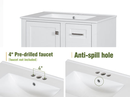 Bathroom Vanity & Tall Storage Cabinet Set With Doors, Adjustable Shelves, Soft Close Hinges, Sink