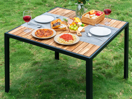 5 Piece Patio Dining Table Set, Acacia Wood Table Top With Umbrella Hole