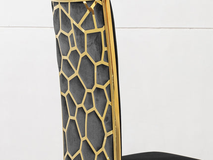 Dining Chair (Set of 2) With Unique Backrest Stainless Steel Legs - Gold