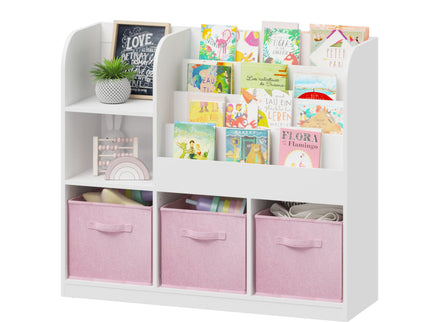 Bookcase And Bookshelf With 3 Collapsible Drawers, Multifunctional Display Stand