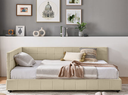 Mid-Century Storage Upholstered Tufted Bed Frame With Backrest And Armrests