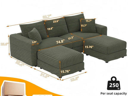 Convertible Deep Seat Sofa With Soft Pillows And Ottomans