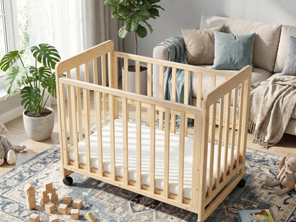 Portable Bedside Bassinet With 3 Adjustable Heights, Mini Crib For Newborns - Natural Wood