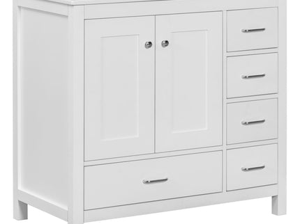 Bathroom Vanity With Ceramic Sink Combo, Abundant Storage Cabinet 2 Soft Close Doors And 5 Drawers