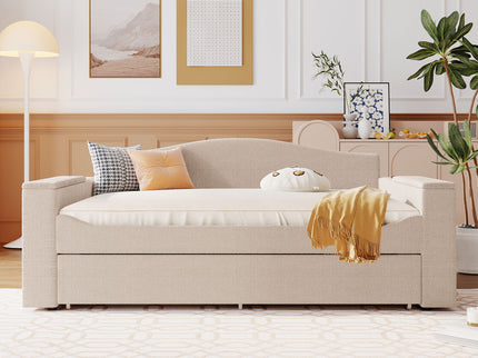 Upholstered Daybed With Storage Armrests, Trundle And Latest Integrated tooth Audio System