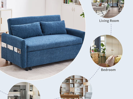Pull Out Sleep Sofa Bed Loveseats Sofa Couch With Adjsutable Backrest, Storage Pockets, 2 Soft Pillows, USB Ports For Living Room, Bedroom, Apartment, Office